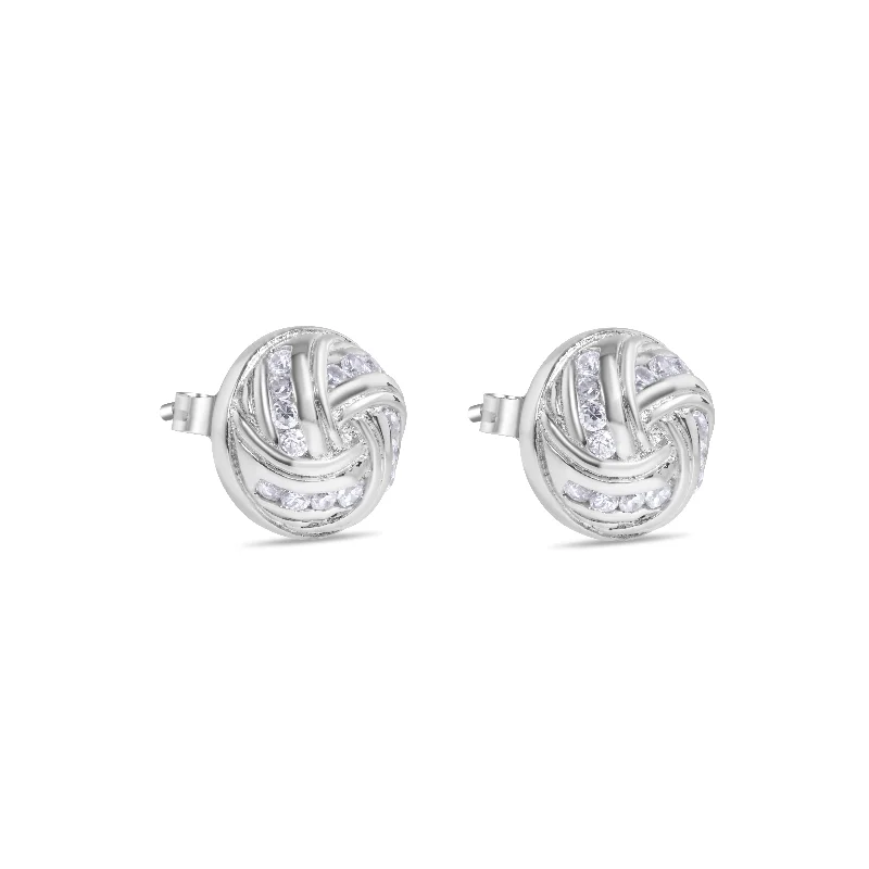 ladies-party-gold-earrings-Final Price-Rhodium Plated 925 Sterling Silver Spiral Dome Clear CZ Stud Earring - STEM001