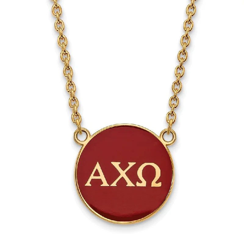 Ladies necklaces with bear pendants -14K Plated Silver Alpha Chi Omega Large Red Enamel Disc Necklace