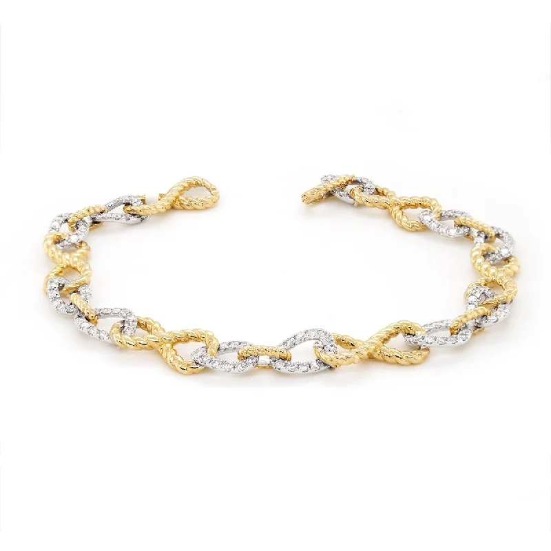 Ladies bracelets mirror finish -TWO-TONE GOLD WOVEN TEXTURE BRACELET WITH DIAMONDS, 1.73 CT TW