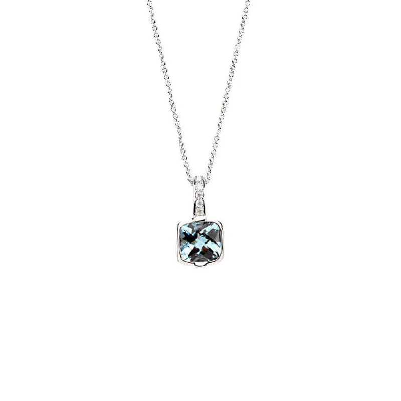 Ladies necklaces with aventurine -Cushion Swiss Blue Topaz & Diamond 14k White Gold Necklace, 18 Inch