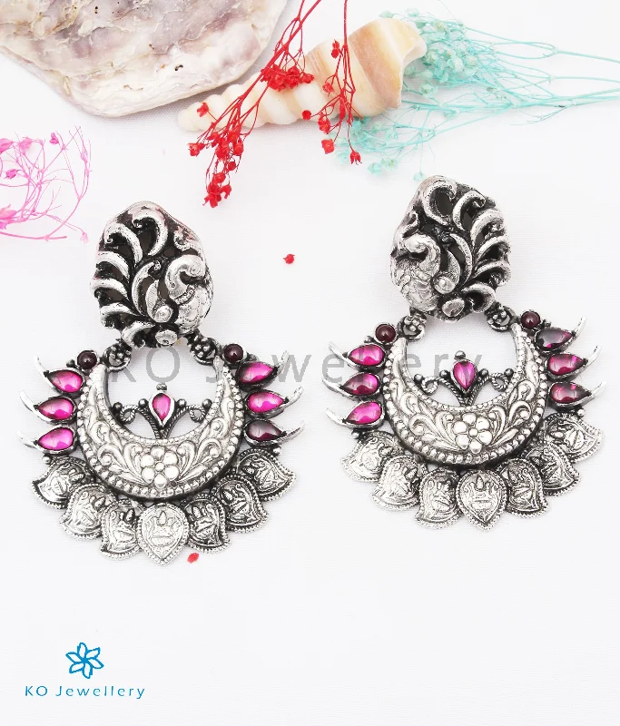 ladies-cross-rose-gold-earrings-The Aradhita Silver Peacock Chand Bali Earrings(Oxidised)