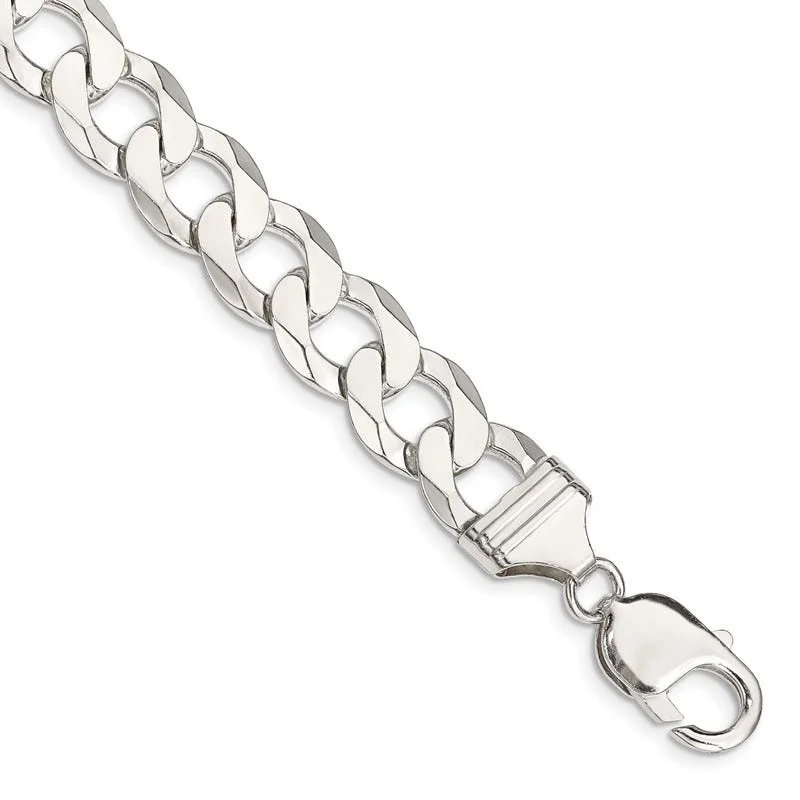 Ladies bracelets artsy strands -Sterling Silver 11.75mm Flat Curb Chain Bracelet