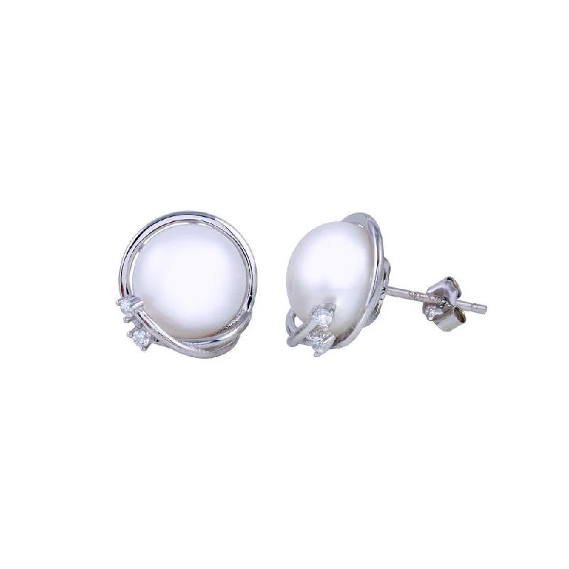 ladies-charm-silver-earrings-Rhodium Plated 925 Sterling Silver Fresh Water Pearl Earring - STE01304