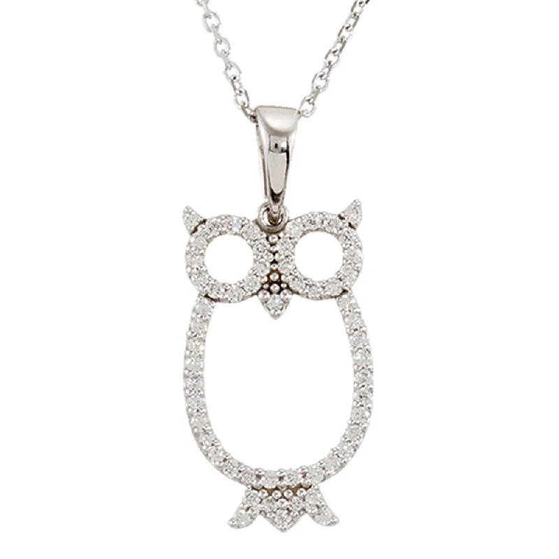 Ladies necklaces with sugilite -1/4 cttw Diamond Owl 16-Inch Necklace in 14k White Gold