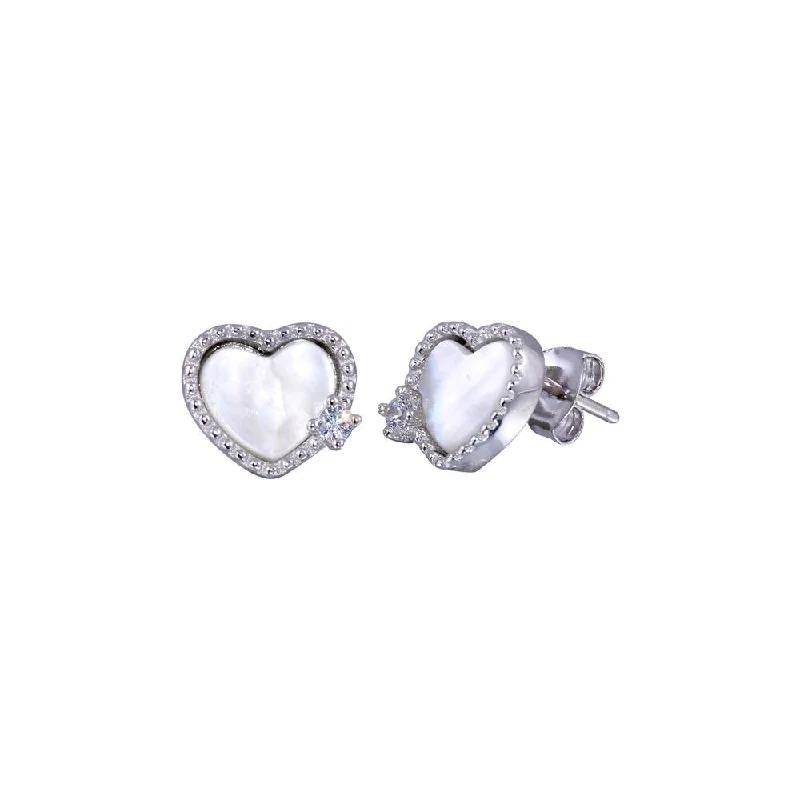 ladies-bohemian-tassel-earrings-Rhodium Plated 925 Sterling Silver CZ Mother Pearl Heart Stud Earring - BGE00677