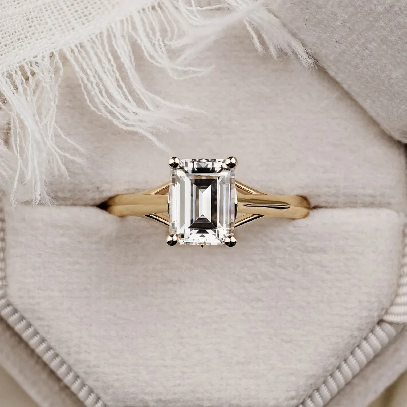 engagement-unique-silver-ring-The Rosalie - Emerald Cut Diamond Engagement Ring with a Split Shank