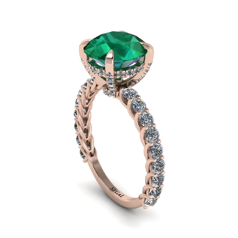 engagement-vintage-diamond-ring-Emerald Twisted Band Halo Engagement Ring - Avianna No. 5