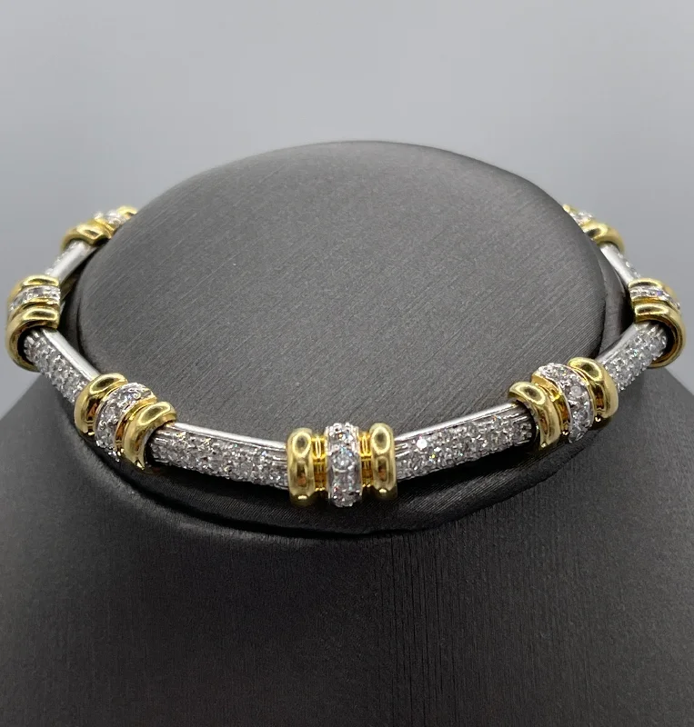 Ladies bracelets simple cuffs -18 Karat White & Yellow Gold Solid Link Diamond Bracelet