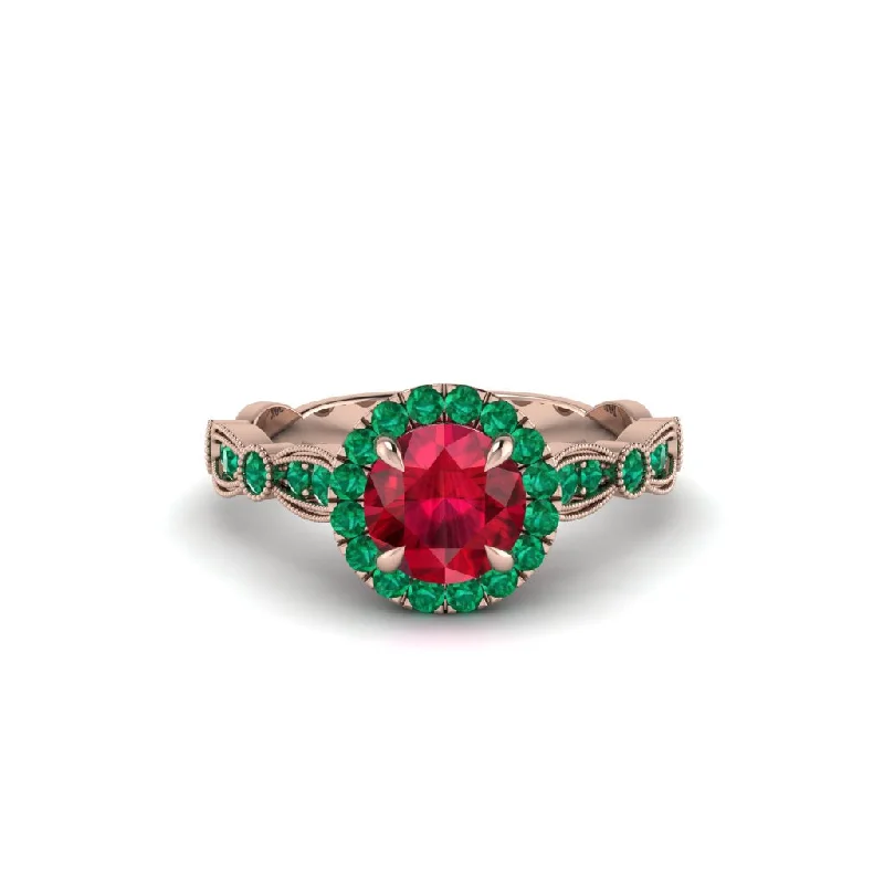 engagement-white-gold-handmade-ring-Round Cut Ruby Radiant Eternity Engagement Ring - Kamryn No. 26