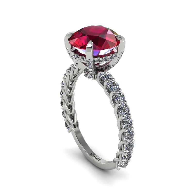 engagement-oval-platinum-ring-Ruby Twisted Band Halo Engagement Ring - Avianna No. 12