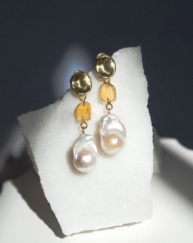 ladies-crystal-silver-earrings-November | Citrine Birthstones x Pearls Earrings