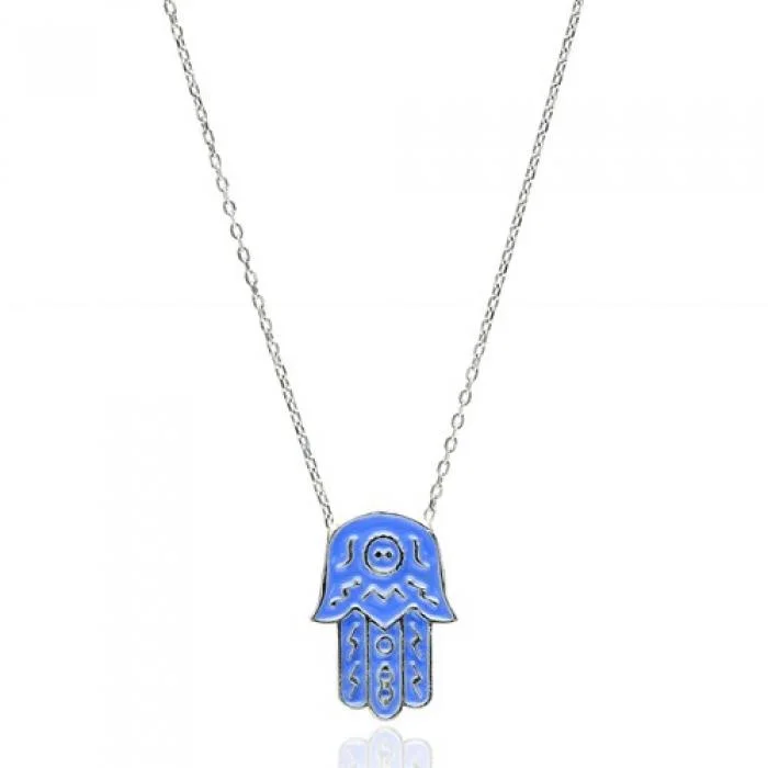 Ladies necklaces with music note pendants -Silver & Blue Hamsa boho necklace - Sterling Silver