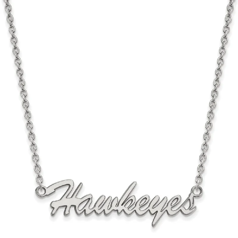 Ladies necklaces slim chains -Sterling Silver U of Iowa Medium Script 'Hawkeyes' Pendant Necklace