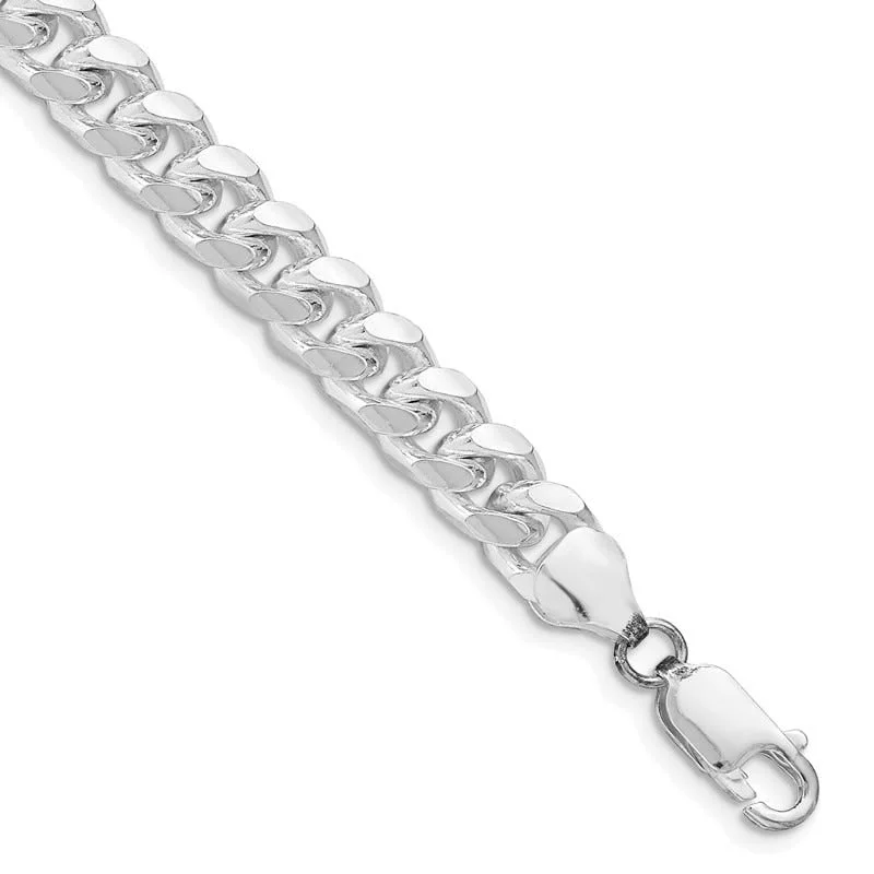 Ladies bracelets for grad ceremonies -Sterling Silver Rhodium-plated 7.35mm Domed w/ Side D/C Curb Chain Bracelet