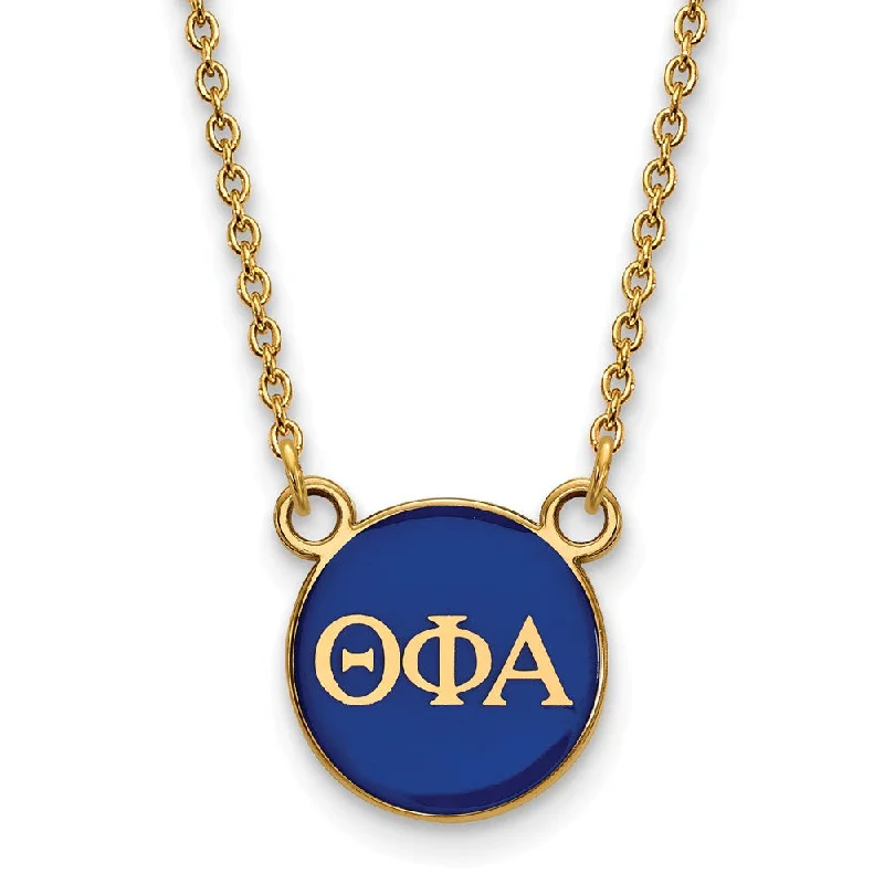 Ladies necklaces with sun pendants -14K Plated Silver Theta Phi Alpha Small Blue Enamel Disc Necklace