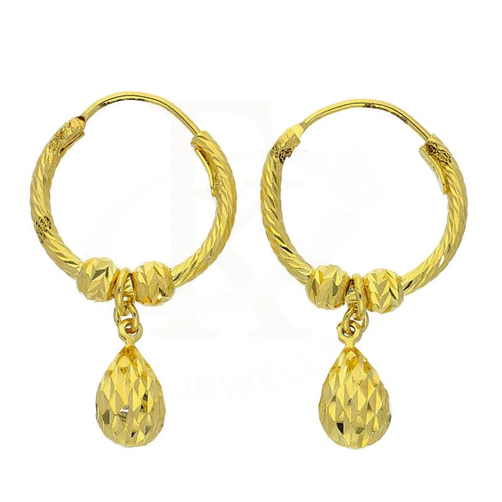 ladies-star-silver-earrings-Gold Hoop with Hanging Pear Ball Earrings 18KT - FKJERN18K1781