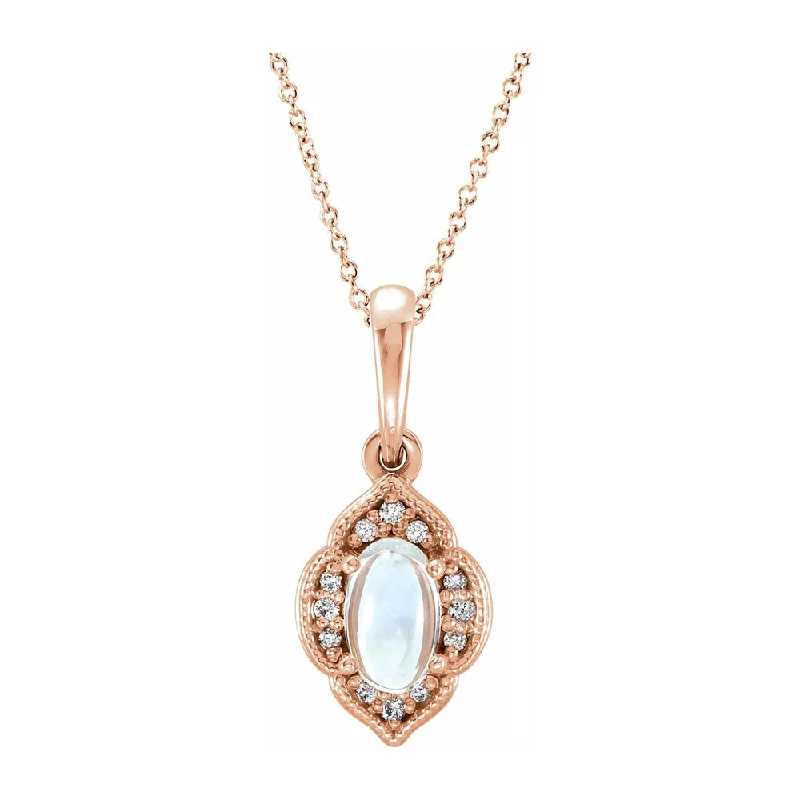 Ladies necklaces hammered finish -14K White or Rose Gold Rainbow Moonstone & Diamond Necklace, 16-18 In