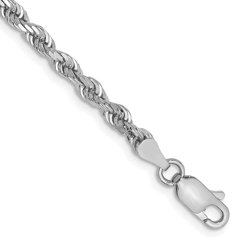 Ladies bracelets with dusk charms -14K White Gold 7 Inch 3.35mm Diamond-cut Quadruple Rope Lobster Clasp Chain Bracelet