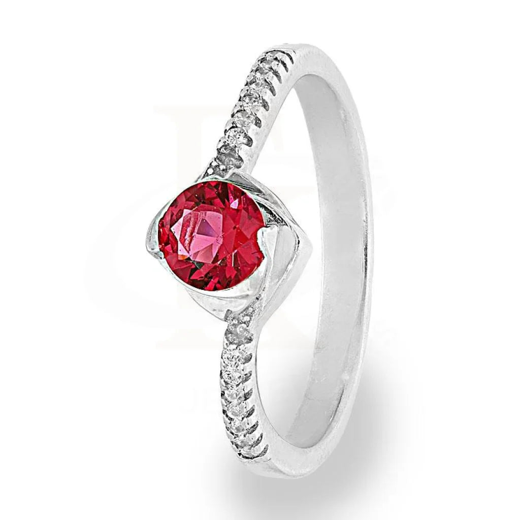 ladies-name-rings-Sterling Silver 925 Round Shaped Red Solitaire Ring - FKJRNSL2134