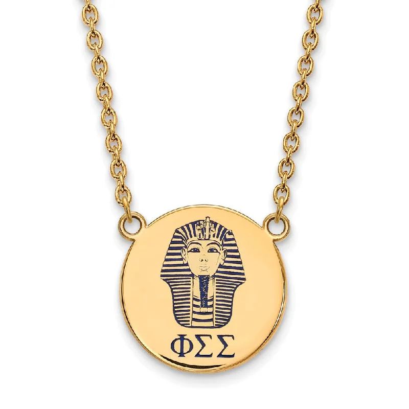 Ladies necklaces with amethyst -14K Plated Silver Phi Sigma Sigma Large Blue Enamel Logo Necklace