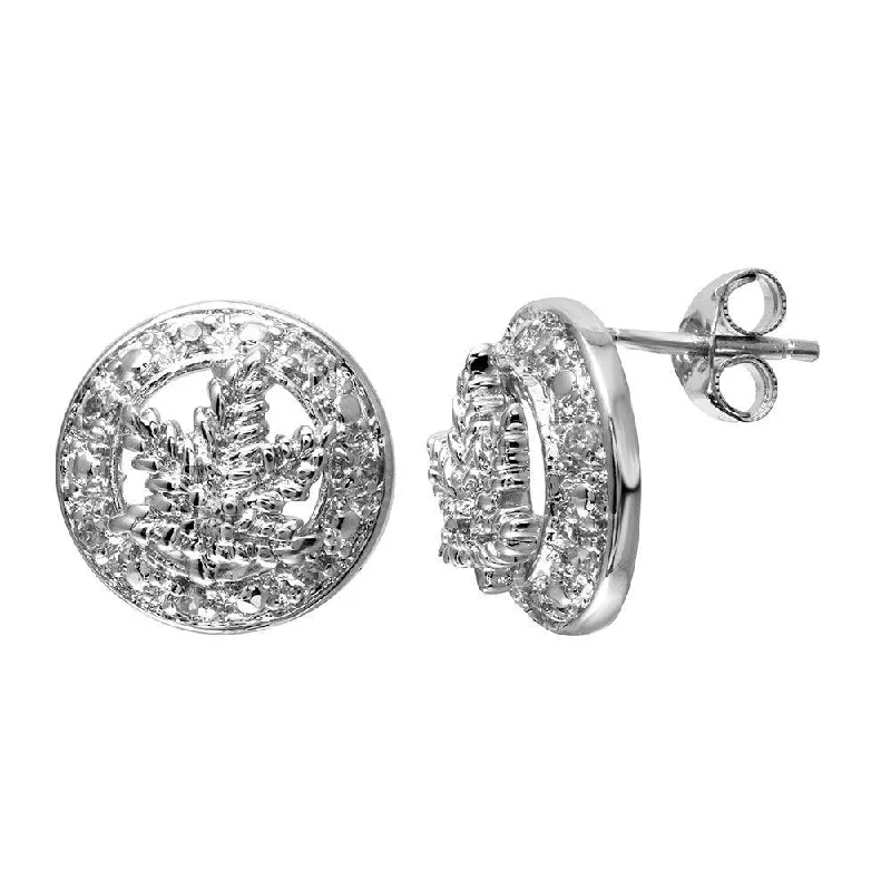 ladies-classic-dangle-earrings-Final Price-Items Rhodium Plated 925 Sterling Silver CZ Marijuana Leaf Stud Earrings - STEM066CLR