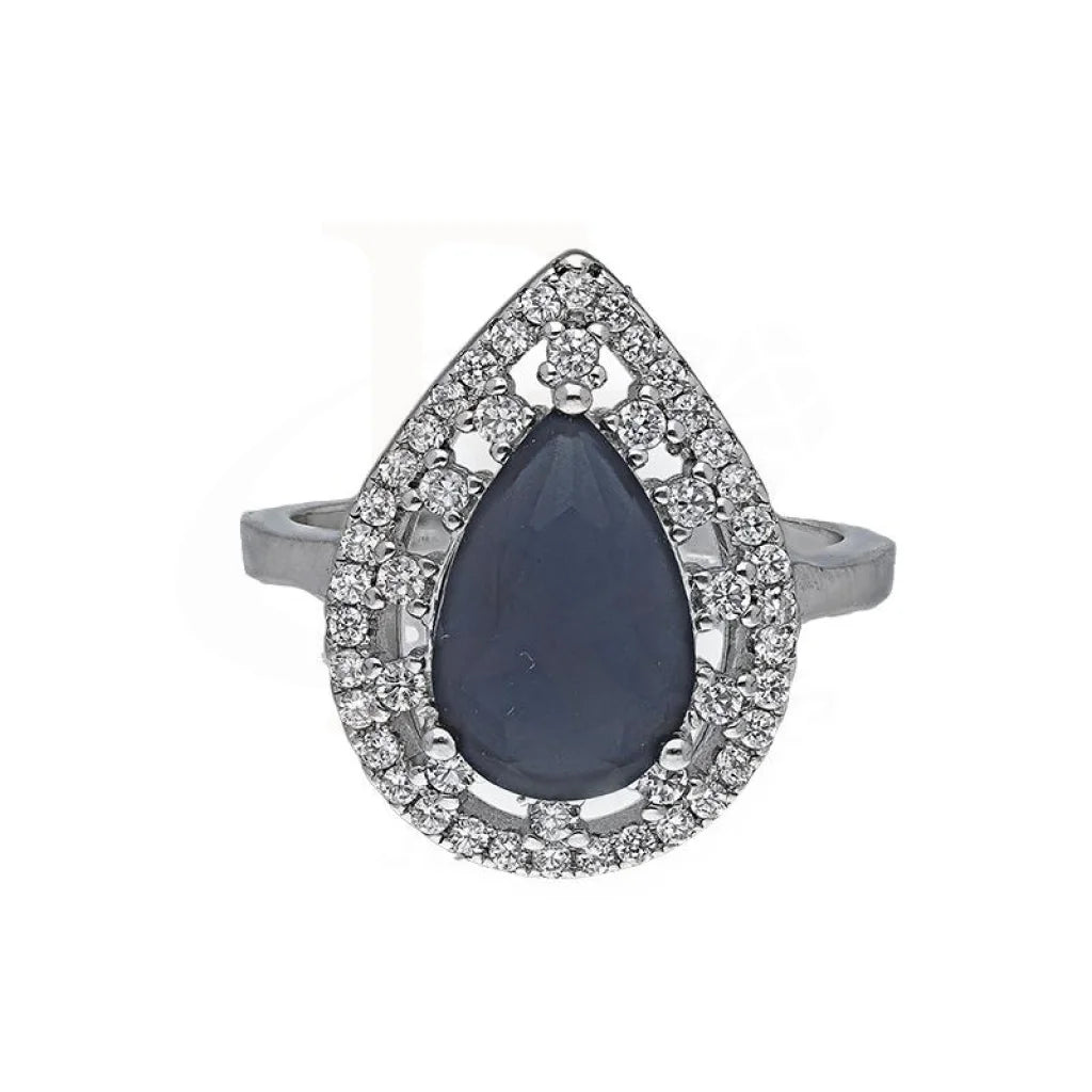 ladies-silver-solitaire-rings-Sterling Silver 925 Blue Pear Shaped Solitaire Ring - FKJRNSL3506