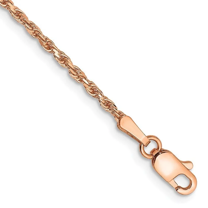 Ladies bracelets with custom stones -14K Rose Gold 7 inch 1.8mm Diamond-cut Man Made Rope with Lobster Clasp Chain Bracelet