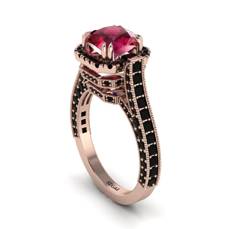 engagement-radiant-cut-platinum-ring-Ruby Three Halo Milgrain Engagement Ring - Mira No. 41