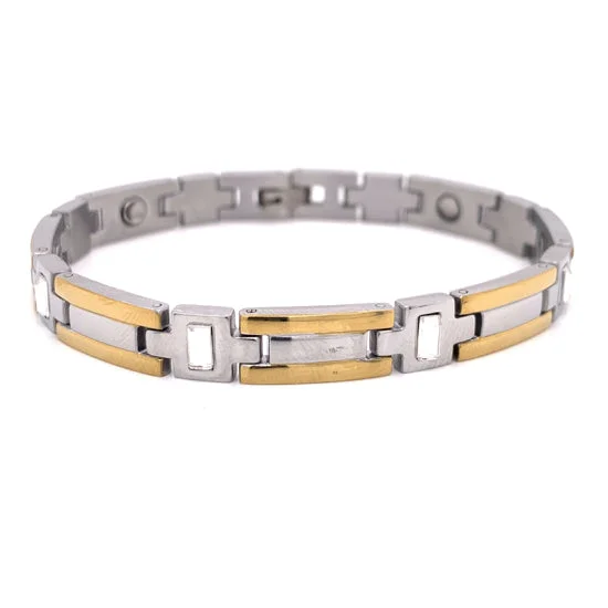 Ladies bracelets for sunny days -Stainless Steel And Gold PVD Coated Magnetic Bracelet / MBL021