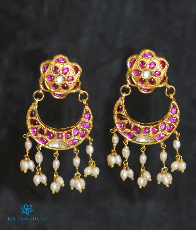 ladies-custom-dangle-earrings-The Nazreen Silver Kundan Chand-Bali Earrings