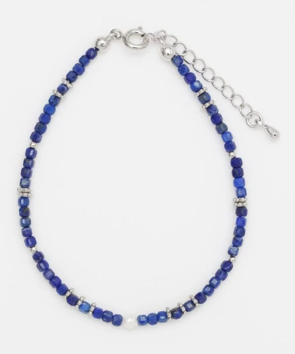 Ladies bracelets edgy strands -Square Shape Lapis Lazuli Beads Bracelet