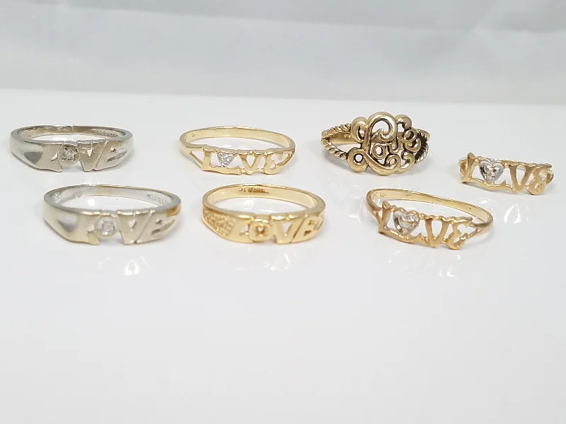 ladies-infinity-silver-rings-Lot of 7 Vintage 10k Gold "Love" Rings