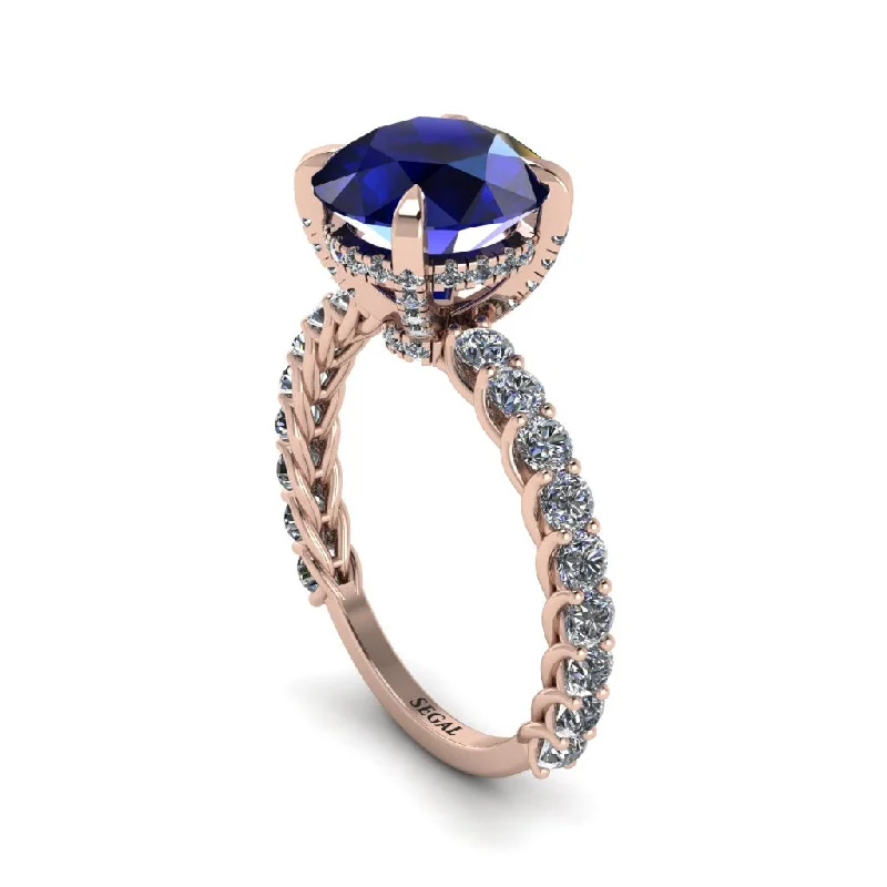 engagement-cushion-cut-rose-gold-ring-Sapphire Twisted Band Halo Engagement Ring - Avianna No. 14