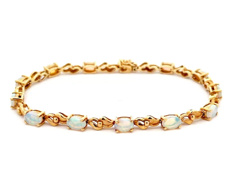 Ladies bracelets with flare charms -Opal Tennis Bracelet in 14k Yellow Gold