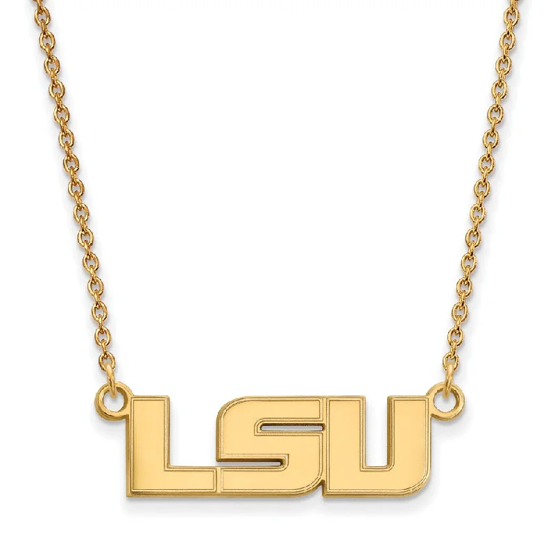 Ladies necklaces funky strands -14k Gold Plated Silver Louisiana State Small LSU Pendant Necklace