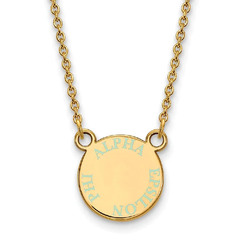 Ladies necklaces with deer pendants -14K Plated Silver Alpha Epsilon Phi XS (Tiny) Aqua Enamel Necklace