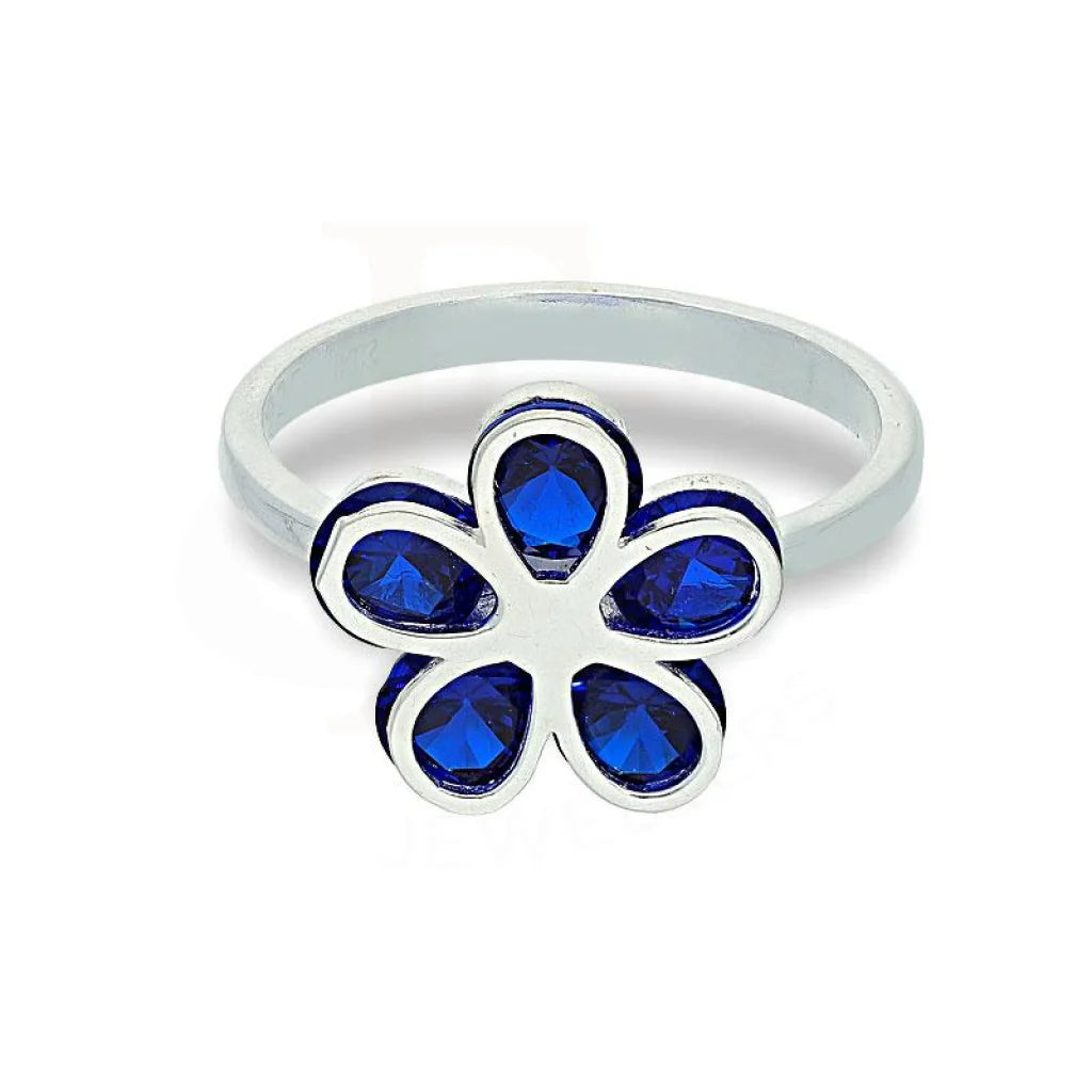 ladies-round-rings-Sterling Silver 925 Flower with Blue Stones Ring - FKJRNSL2119