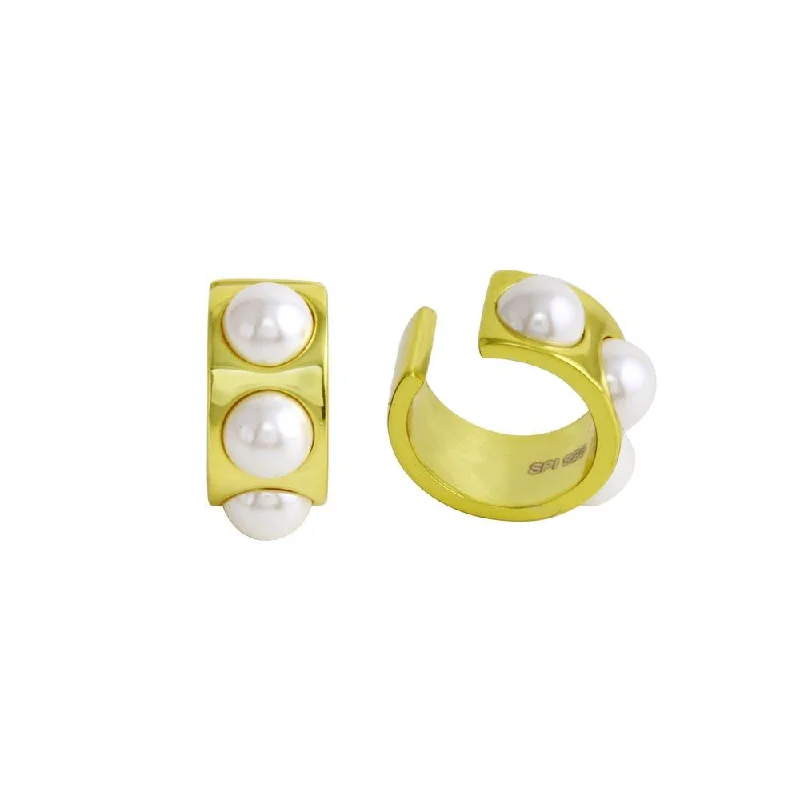 ladies-ethnic-pearl-earrings-Gold Plated 925 Sterling Silver Mother of Pearl Cuff Earring - STE01290-GP