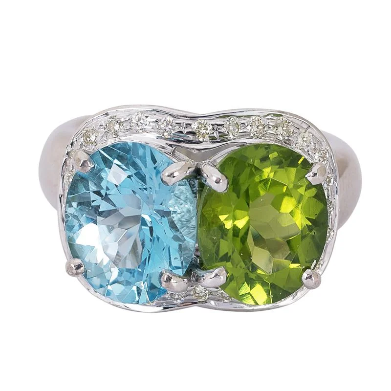 ladies-heart-sapphire-rings-Ring- Blue Topaz, Peridot and Diamond  (255RS)