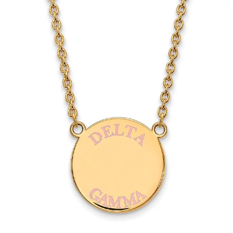 Ladies necklaces with turtle pendants -14K Plated Silver Delta Gamma Large Pink Enamel Necklace