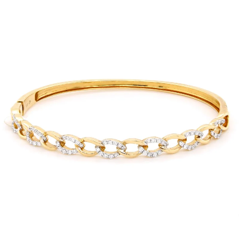 Ladies bracelets with ladybug charms -YELLOW GOLD DIAMOND BANGLE BRACELET WITH CHAIN LINK DESIGN, .55 CT TW