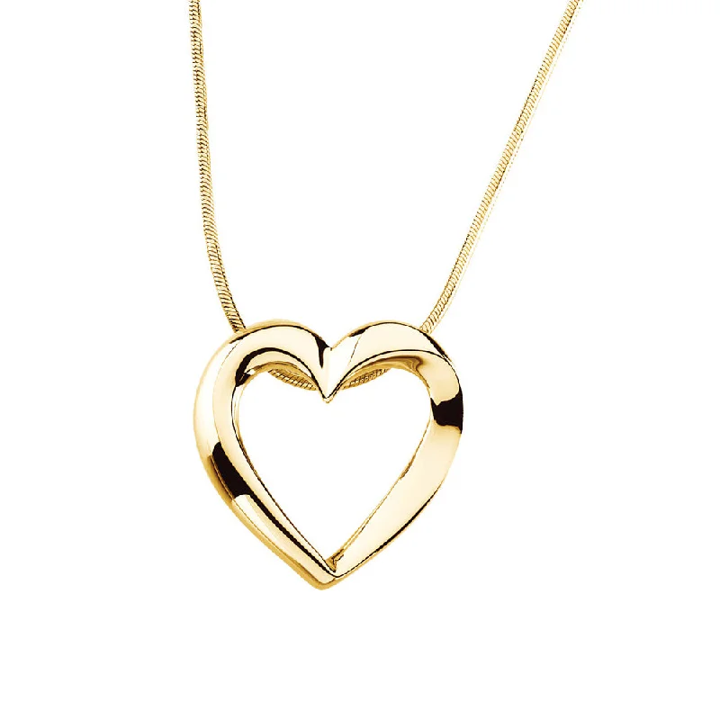 Ladies necklaces artisan crafted -22mm Heart Slide & Snake Chain Necklace in 14k Yellow Gold, 18 Inch