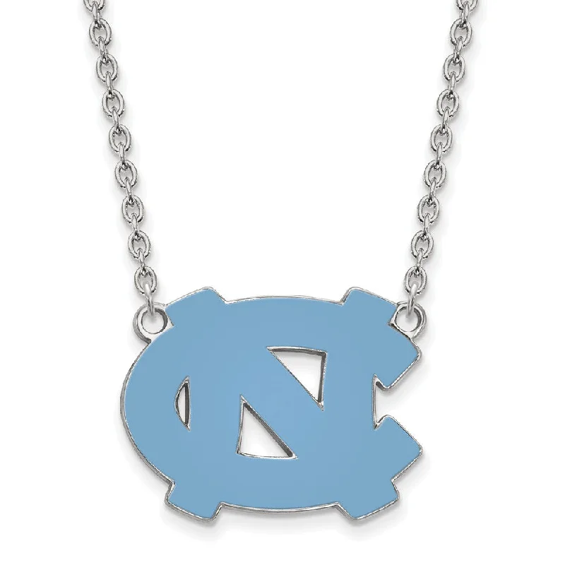 Ladies necklaces for hikers -Sterling Silver North Carolina 'NC' Enameled Pendant Necklace