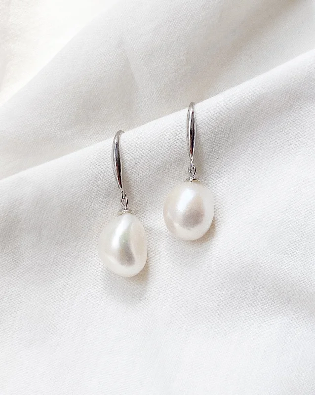 ladies-wedding-hoop-earrings-Audrey I Pearl Earrings