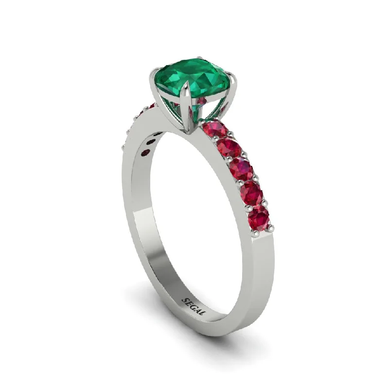 engagement-unique-silver-ring-Cushion-Cut Emerald Classic Elegance Engagement Ring - Demi No. 51