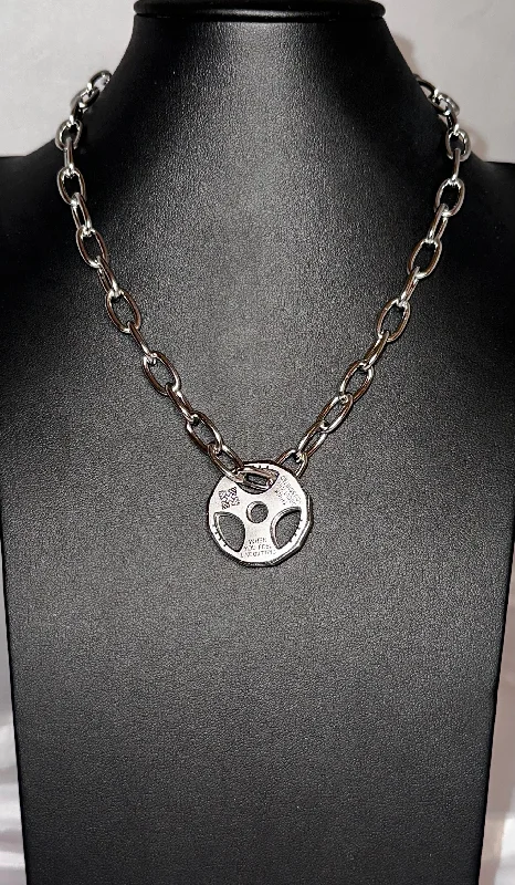 Ladies necklaces for students -Silver Weight Plate Necklace with Oval Link Chain