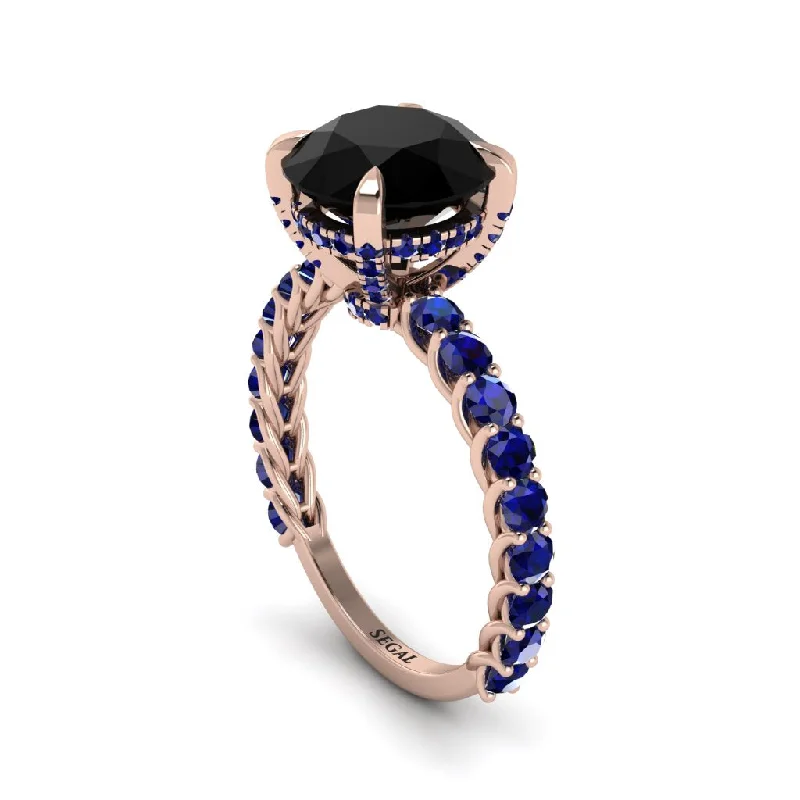 engagement-radiant-cut-sapphire-ring-Black Diamond Twisted Band Halo Engagement Ring - Avianna No. 68