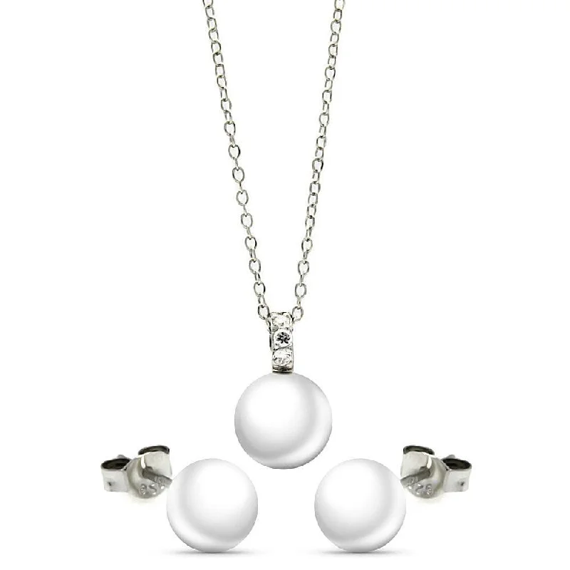 ladies-crystal-tassel-earrings-Rhodium Plated 925 Sterling Silver Pearl Stud Earring and Necklace Set - STS00447WHT