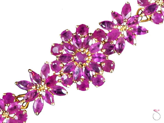 Ladies bracelets soft curves -Estate Floral 11.00ct Red Ruby Bracelet in 14K Yellow Gold