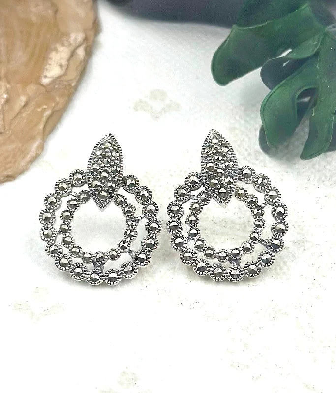 ladies-rustic-silver-earrings-The Silver Marcasite Earrings